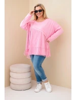 Dámská bavlněná blůza Plus Size s třásněmi světle růžová