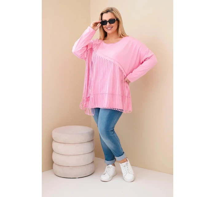 Dámská bavlněná blůza Plus Size s třásněmi světle růžová