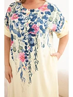 Dámské viskózové šaty Plus Size s krátkým rukávem a rozparky na bocích žlutá