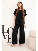 Dámský komplet Plus Size halenka a kalhoty se širokou nohavicí černý