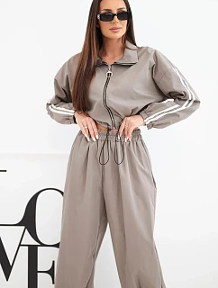 Dámská bavlněná souprava s oversized kalhotami a kontrastními lampasy fango zelená