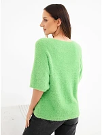 Dámský svetr s příměsí vlny volný s výstřihem do V světle zelený