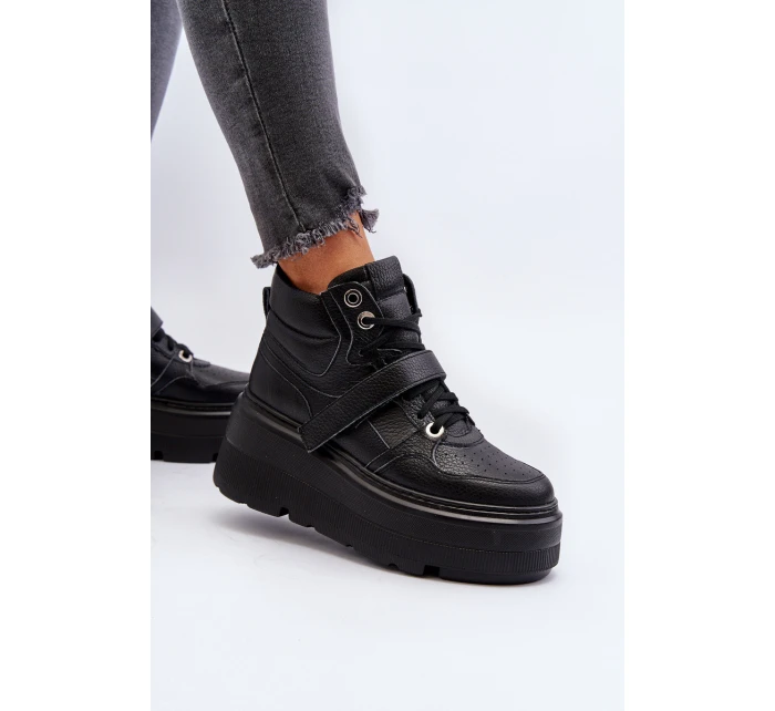 Zazoo 3392/X Dámské Kožené Sportovní Boty na Platformě Černé
