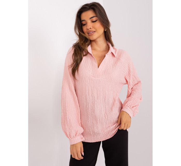 Světle růžová košilová halenka s límečkem