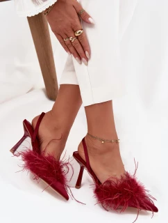 Dámské lodičky s peřím a odhalenou patou Belice – bordó