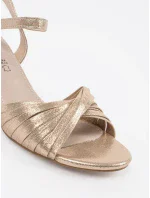 Moderní zlaté  sandály dámské na širokém podpatku