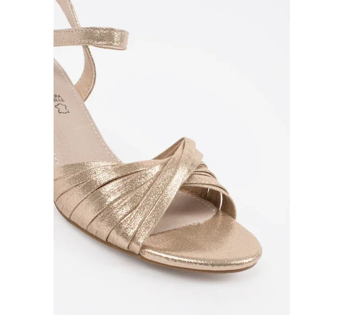 Moderní zlaté  sandály dámské na širokém podpatku