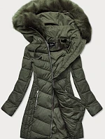 Dámská dlouhá prošívaná zimní bunda khaki (7689)