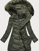 Dámská dlouhá prošívaná zimní bunda khaki (7689)