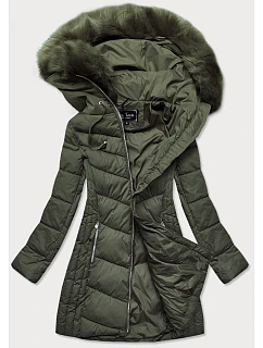 DŁUGA PIKOWANA KURTKA DAMSKA ZIMOWA KHAKI model 21241976 - Libland