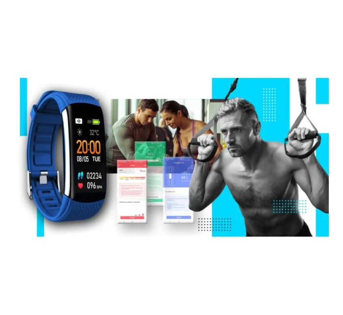 GIEWONT Smartwatch Black and Blue 2 Stripes GW200-7