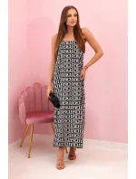 Dámské šaty na ramínka s geometrickým vzorem černý