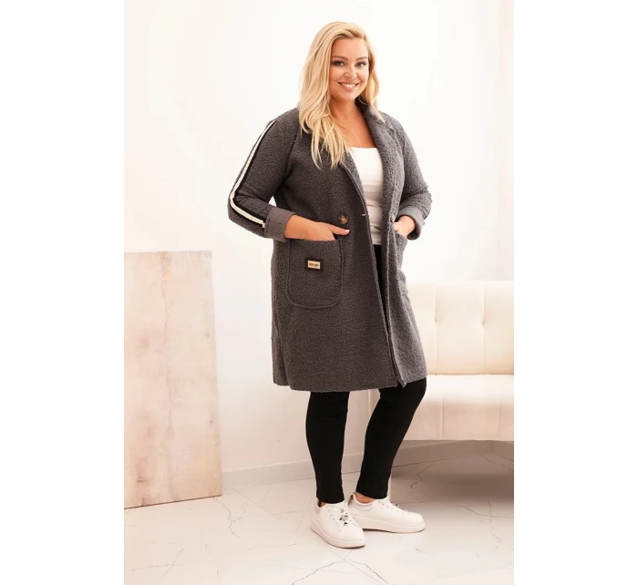 Dámský kabát Plus Size z s kapsami grafitový model 21297076 - K-Fashion Dámský kabát Plus Size z s kapsami grafitový model 21297076 - K-Fashion