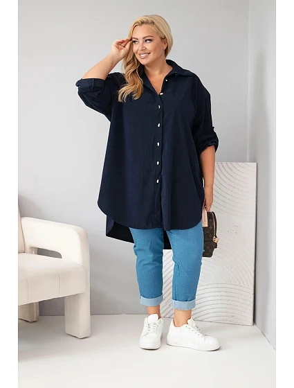 Dámská košile Plus Size z viskózy manšestrová s model 22297054 rukávy modrá - K-Fashion
