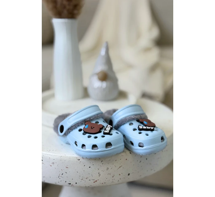 Pěnové dětské žabky s kožešinkou s přezkami Modré Cerelle Pěnové dětské žabky s kožešinkou s přezkami Modré Cerelle