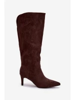 Dámské kozačky na jehlovém podpatku zateplené – čokoládové Arelisse Dámské kozačky na jehlovém podpatku zateplené – čokoládové Arelisse