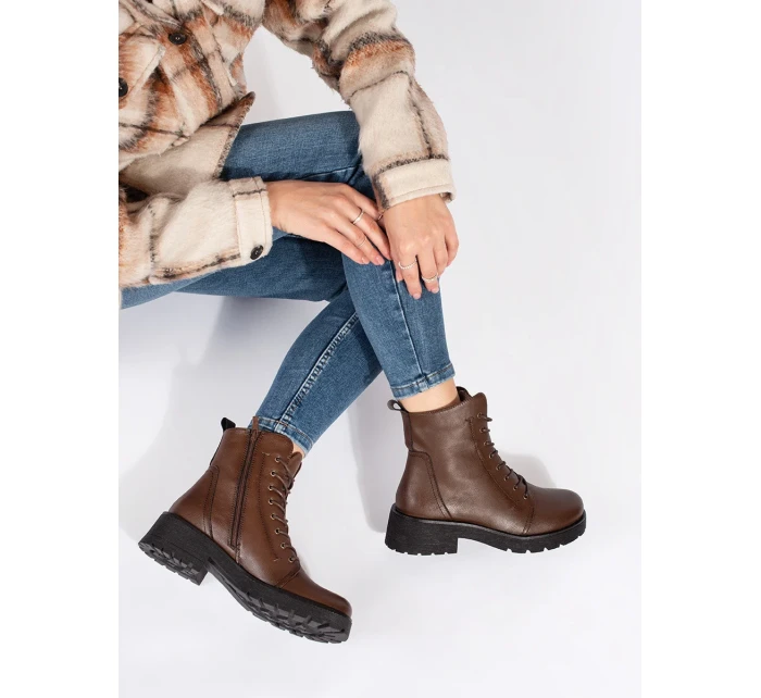 Pěkné  kotníčkové boty dámské Ciemnobrązowy platforma