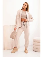 Dámský komplet z viskózy s rozepínací mikinou a kalhotami béžový Dámský komplet z viskózy s rozepínací mikinou a kalhotami béžový