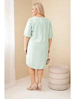 Dámské viskózové šaty Plus Size s krátkým rukávem a výstřihem do V tmavě mátové