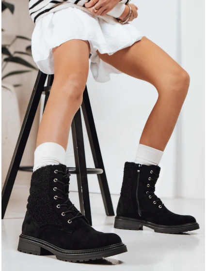 Dámské semišové šněrovací boty černé FashionStreet ZY1231