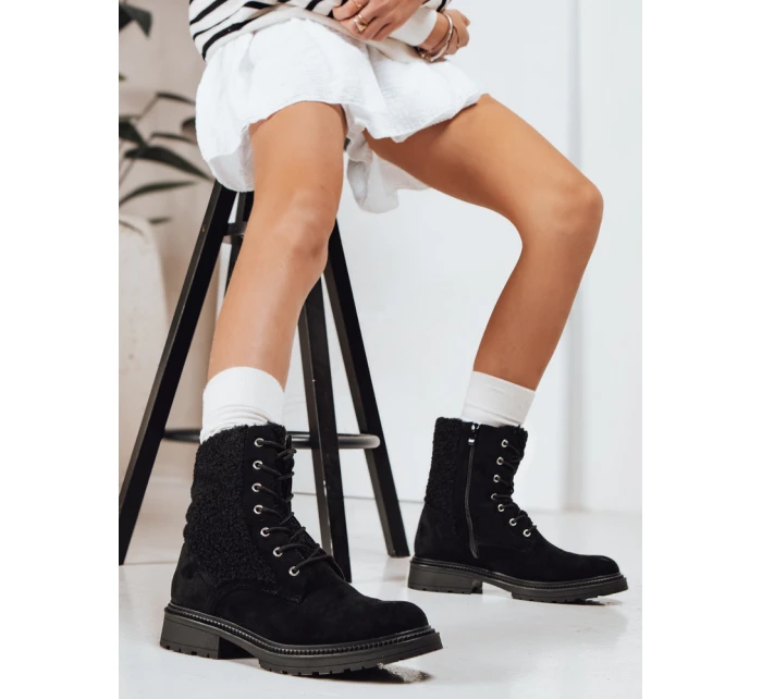Dámské semišové šněrovací boty černé FashionStreet ZY1231