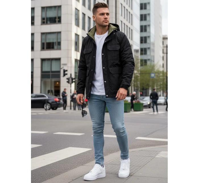 Pánská přechodná bunda s kapucí černá FashionStreet TX5133 Pánská přechodná bunda s kapucí černá FashionStreet TX5133