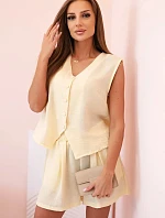 Dámská viskózová souprava – vesta na knoflíky a šortky Žlutá melanž