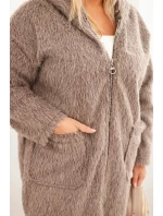 Dámský kabát Plus Size z viskózy na zip s kapucí fango Dámský kabát Plus Size z viskózy na zip s kapucí fango