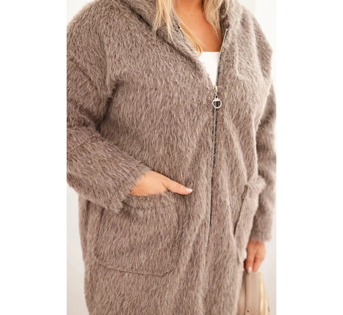 Dámský kabát Plus Size z viskózy na zip s kapucí fango Dámský kabát Plus Size z viskózy na zip s kapucí fango