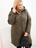 Dámská zimní prošívaná bunda Plus Size s kapucí khaki