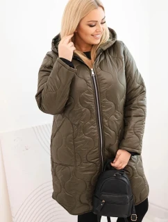 Dámská zimní prošívaná bunda Plus Size s kapucí khaki