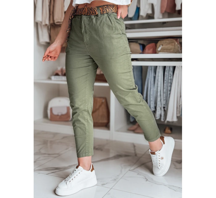 Dámské kalhoty s páskem MADELINA khaki FashionStreet UY2628