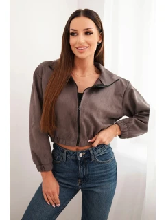 Semišová mikina na zip šedý