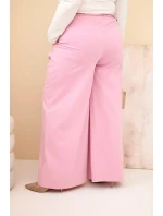 Dámské kalhoty Plus Size s širokou nohavicí a ozdobným květem v pase tmavě růžové