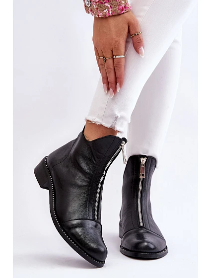 Kožené kozačky na zip Nicole model 21612117 Černá - Zazoo Kožené kozačky na zip Nicole model 21612117 Černá - Zazoo