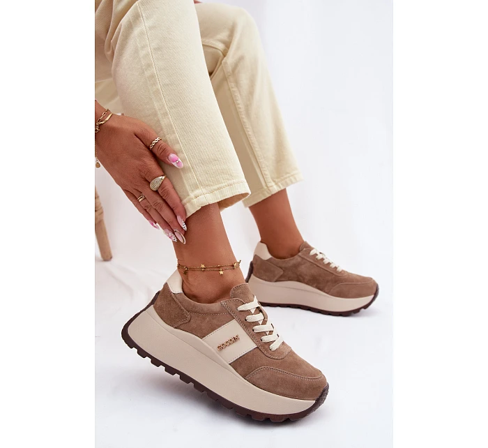 Dámské tenisky na platformě z přírodního semiše tmavě béžové Rosinae Dámské tenisky na platformě z přírodního semiše tmavě béžové Rosinae