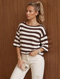 Dámský oversize svetr s hnědo-bílými pruhy FashionStreet MY2607