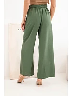 Kalhoty se širokým pasem a zavazováním v pase khaki Kalhoty se širokým pasem a zavazováním v pase khaki