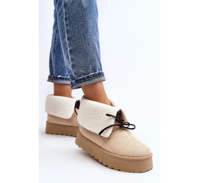 Sněhule na platformě s kožešinou světle béžové model 21644734 - Boto