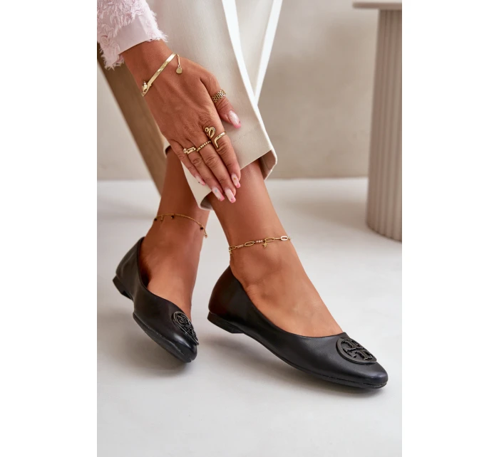 Dámské baleríny s ozdobou z eko kůže černé model 21667166 - Boto