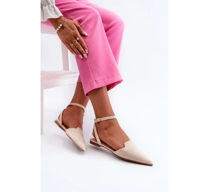 Šněrovací eko semišové balerínky se špičatými prsty Světle béžová Ellesara