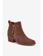 Dámské kotníkové boty v kovbojském stylu na podpatku S.Barski – hnědé Dámské kotníkové boty v kovbojském stylu na podpatku S.Barski – hnědé