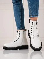 Dámské kotníčkové boty na plochém podpatku KK274539 Bílá s černou - BIG STAR