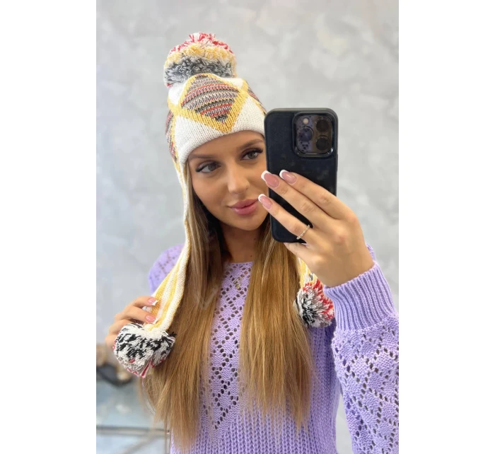 Dámská klapka na uši Eunika K322 bílá+žlutá Dámská klapka na uši Eunika K322 bílá+žlutá