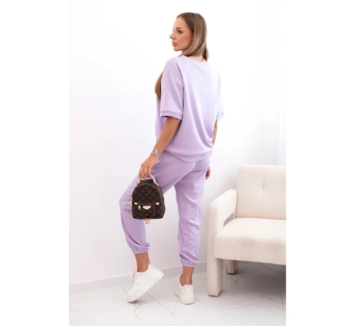 Dámský viskózový komplet s krátkým rukávem a nohavicemi světle fialová
