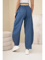 Dámské kalhoty se širokou nohavicí a páskem tmavě džínové Dámské kalhoty se širokou nohavicí a páskem tmavě džínové