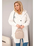 Dámský kabát Plus Size s kapucí zapínaný na knoflíky světle béžový