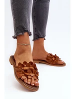 Zazoo 40381 Dámské Kožené Žabky Na Ploché Podrážce Hnědé