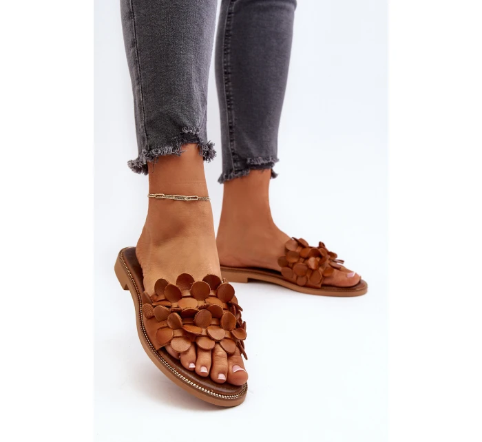 Zazoo 40381 Dámské Kožené Žabky Na Ploché Podrážce Hnědé