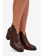Zateplené dámské kotníkové boty na vysokém podpatku z eko kůže čokoládové talianské